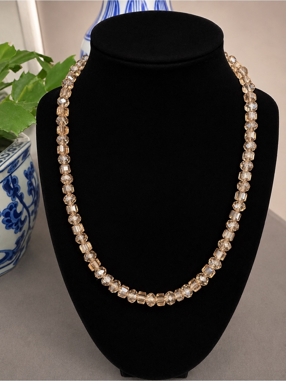 Gold-Tone Crystal Beaded Necklace - Elegant Women's Jewelry